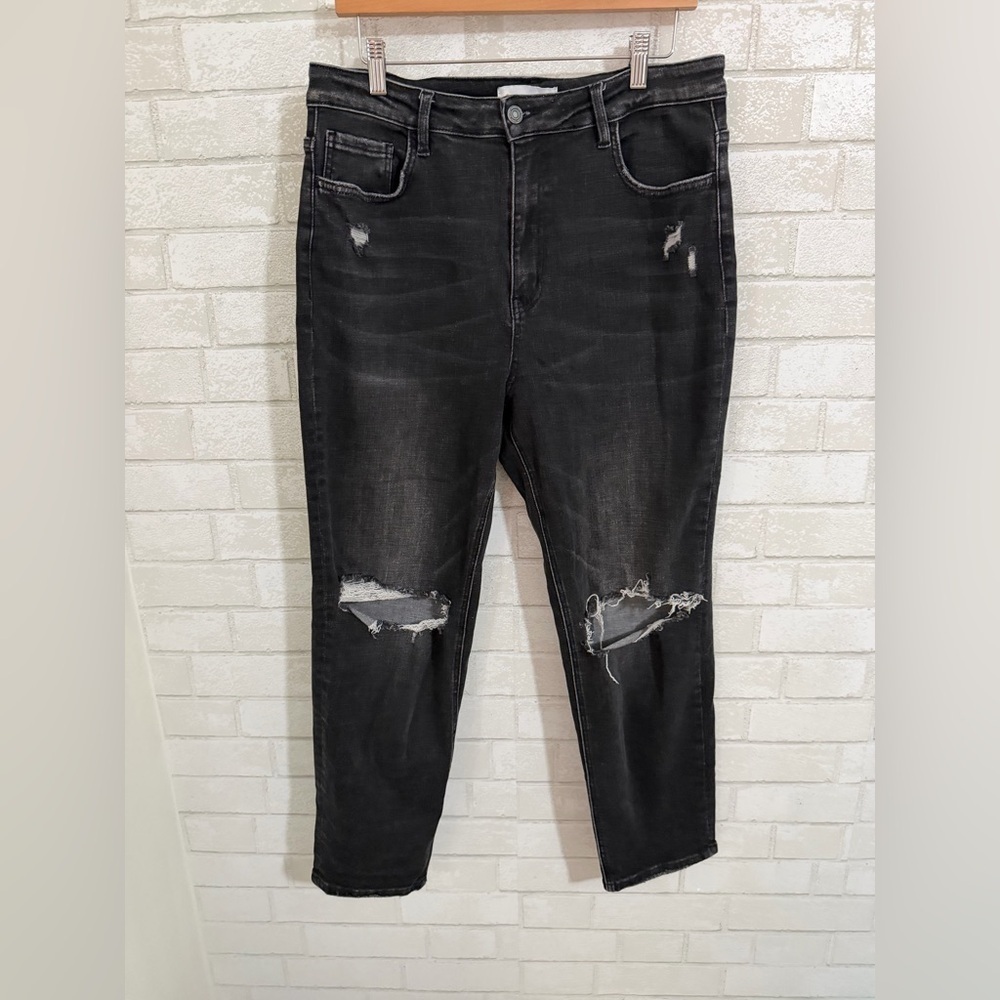 HighRise Vervet Stretchy Distressed Black Denim Straight Leg Jeans Size 31 #3022